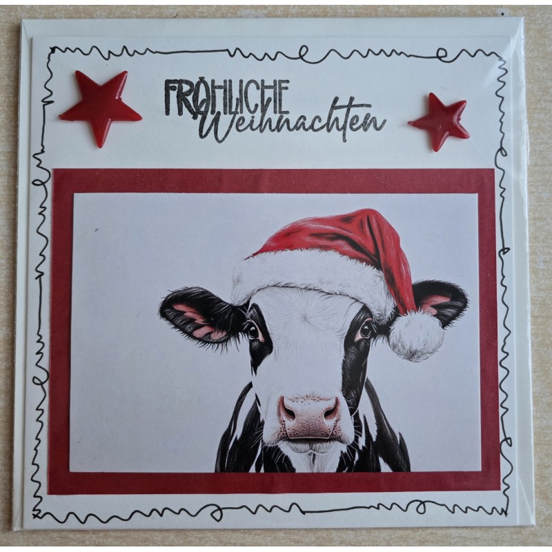 Karte Kuh mit Weihnachtsmütze rot-creme 5