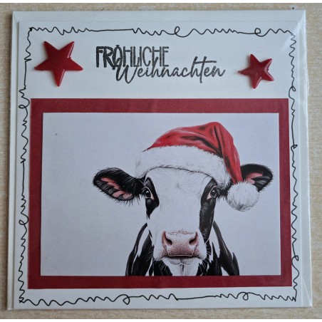 Karte Kuh mit Weihnachtsmütze rot-creme 5