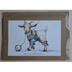 Karte Ziege mit Weihnachtskugel 2