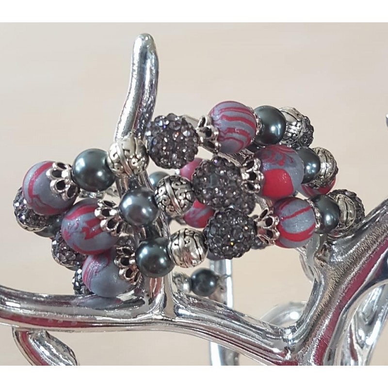 Wickelarmband grau/rot