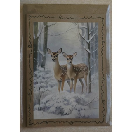 Karte Zwei Rehe im Winterwald 2