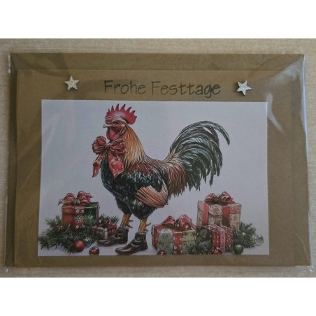 Karte Bunte Weihnachts Hühner und Hähne 2