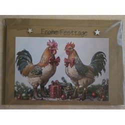 Karte Bunte Weihnachts Hühner und Hähne 4