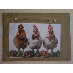 Karte Bunte Weihnachts Hühner und Hähne 5