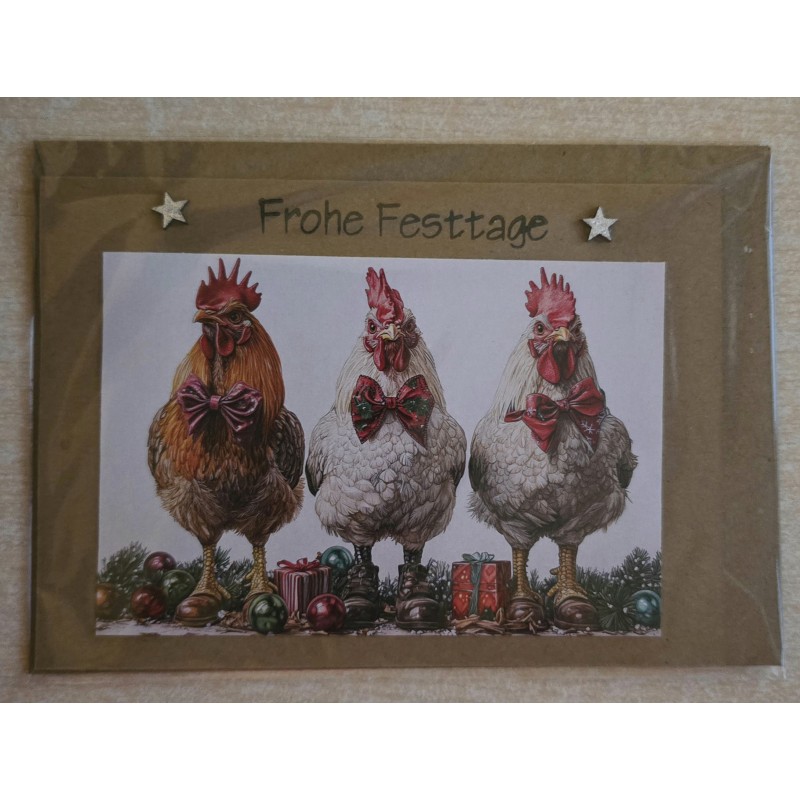 Karte Bunte Weihnachts Hühner und Hähne 5
