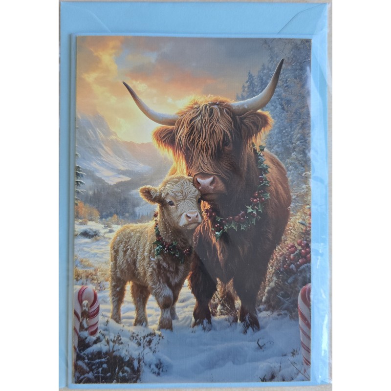 Karte Weihnachts Hochlandrind/Winterlandschaft 10