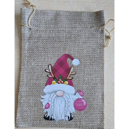 Geschenk Jute Beutel Wichtel pink 1
