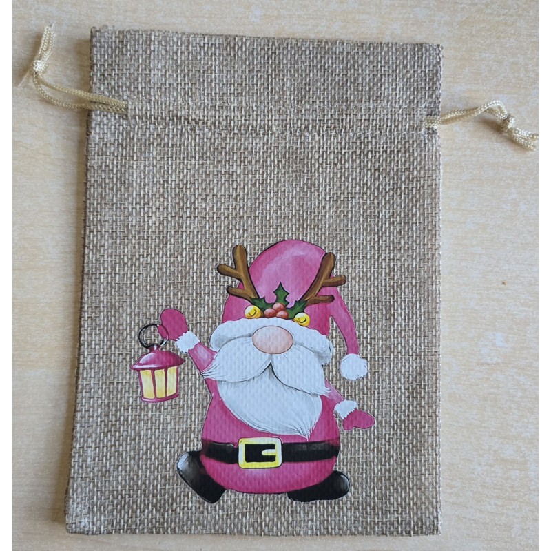Geschenk Jute Beutel Wichtel pink 8