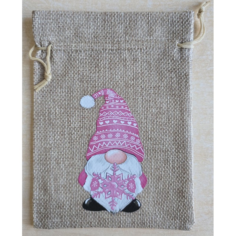 Geschenk Jute Beutel Wichtel pink 9