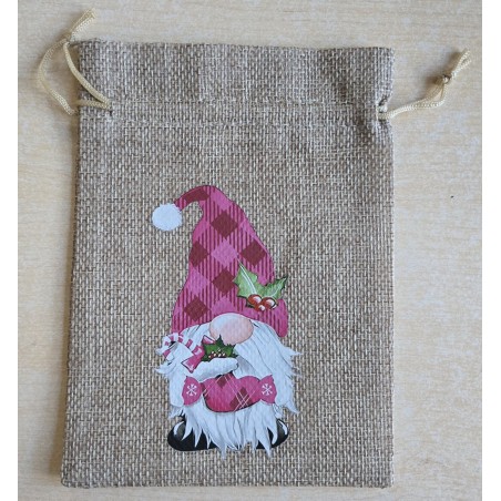 Geschenk Jute Beutel Wichtel pink 10