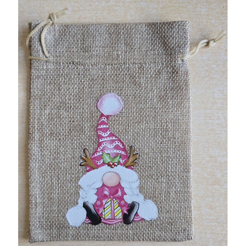 Geschenk Jute Beutel Wichtel pink 11