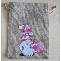 Geschenk Jute Beutel Wichtel pink 12
