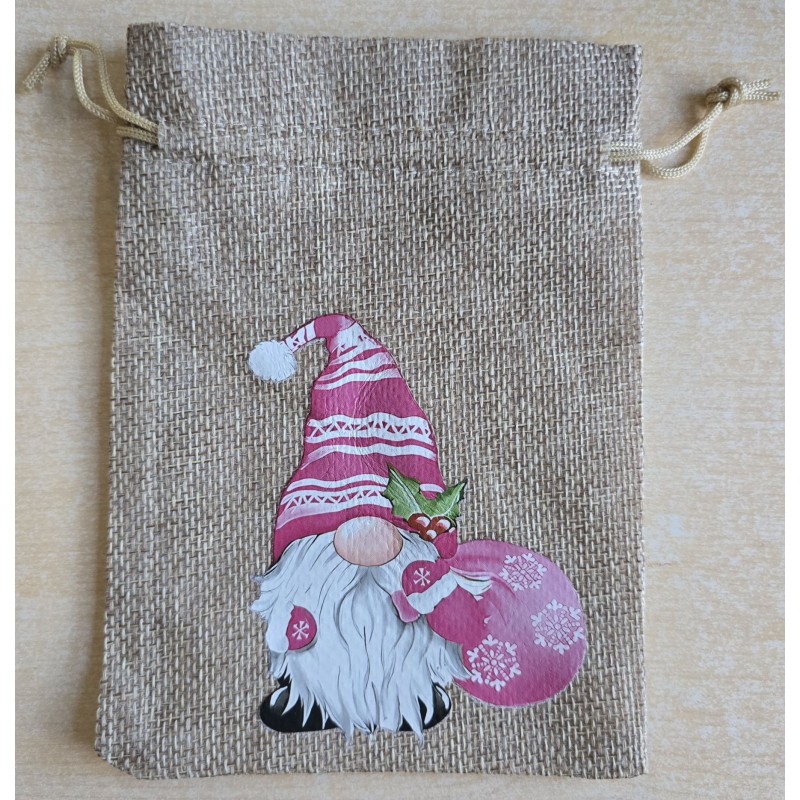 Geschenk Jute Beutel Wichtel pink 12