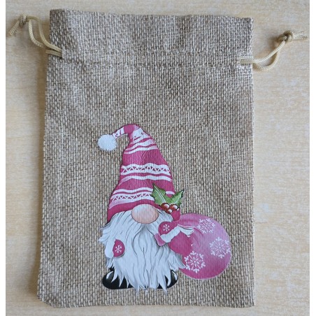 Geschenk Jute Beutel Wichtel pink 12