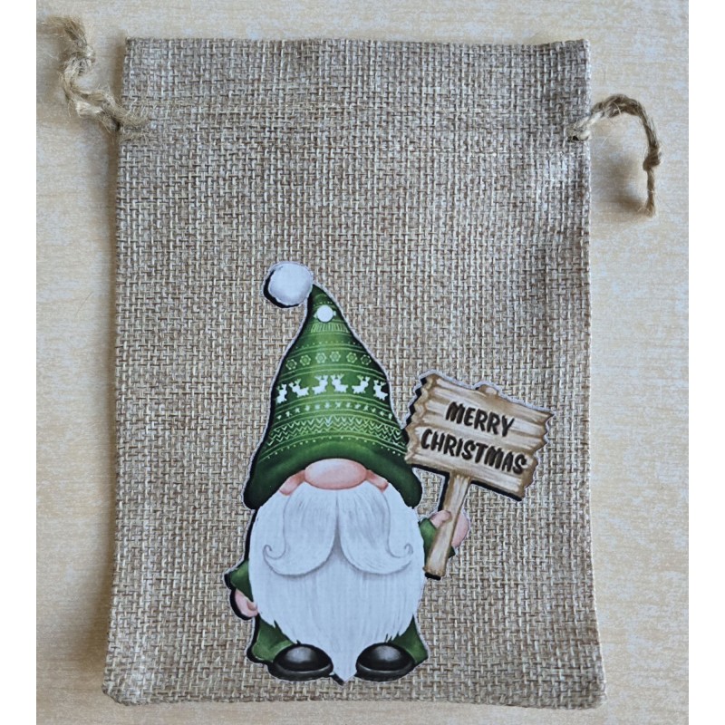 Geschenk Jute Beutel Wichtel grün 1