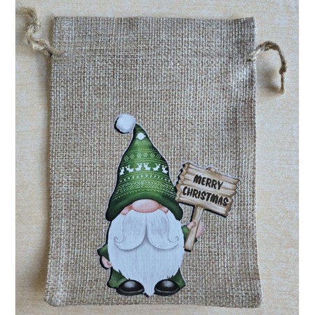 Geschenk Jute Beutel Wichtel grün 1