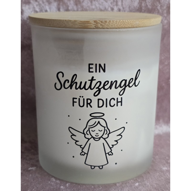Kerze im Glas mit Deckel " Ein Schutzengel für Dich" weiss