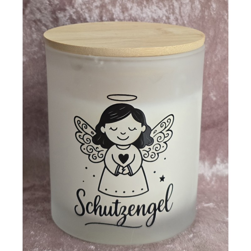 Kerze im Glas mit Deckel " Schutzengel " weiss