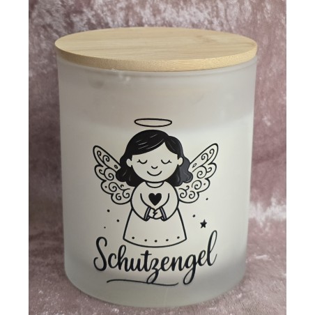 Kerze im Glas mit Deckel " Schutzengel " weiss