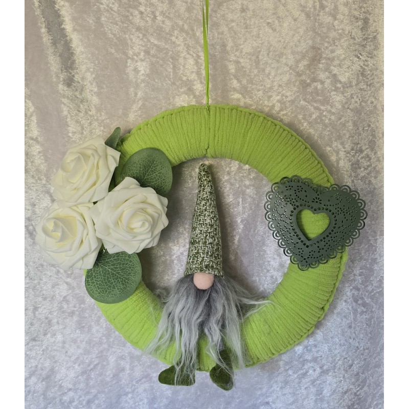 Tür/Wanddeko Ring Wichtel/Rosen hellgrün