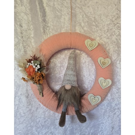 Tür/Wanddeko Ring Wichtel/Trockenblumen lachs