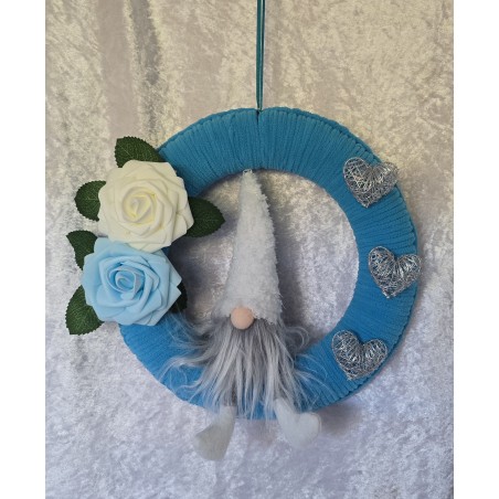 Tür/Wanddeko Ring Wichtel/Rosen türkis