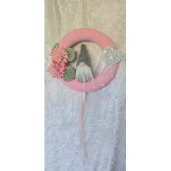 Tür/Wanddeko Ring Wichtel/Blumen rosa