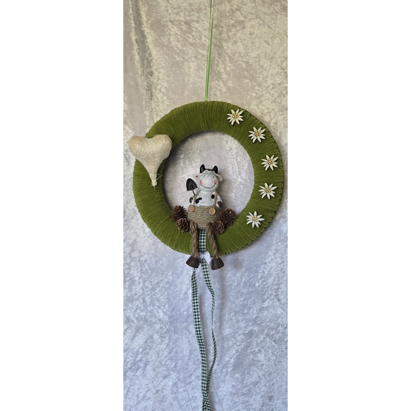 Tür/Wanddeko Ring Kuh/Edelweiss grasgrün
