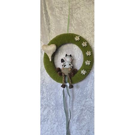 Tür/Wanddeko Ring Kuh/Edelweiss grasgrün