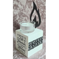 Teelicht mit Flamme "Nimm Dir Zeit...." schwarz/weiss