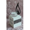 Teelicht mit Flamme "Glück beginnt...." schwarz/weiss