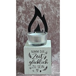 Teelicht mit Flamme "Nimm Dir Zeit glücklich...." schwarz/weiss