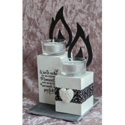Teelicht mit Flamme 2er Set "Warte nicht...." schwarz/weiss