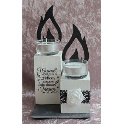 Teelicht mit Flamme 2er Set "Träume nicht...." schwarz/weiss