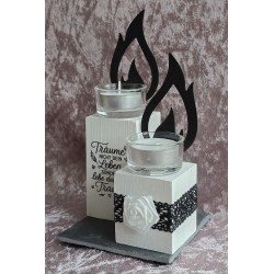 Teelicht mit Flamme 2er Set "Träume nicht...." schwarz/weiss