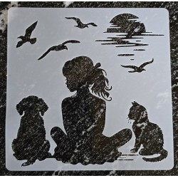 Schablone Frau/Hund/Katze