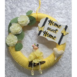 Tür/Wanddeko Ring Fee "Home Sweet Home" gelb
