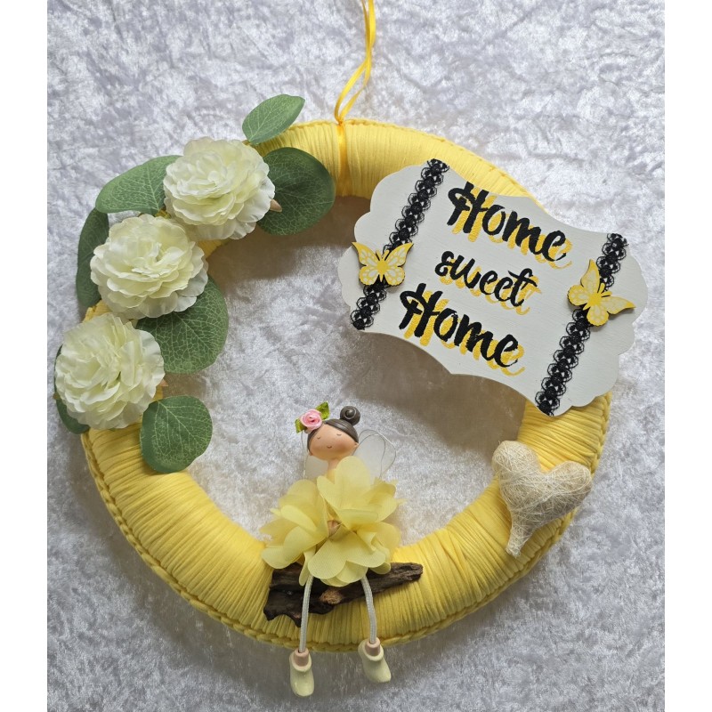 Tür/Wanddeko Ring Fee "Home Sweet Home" gelb