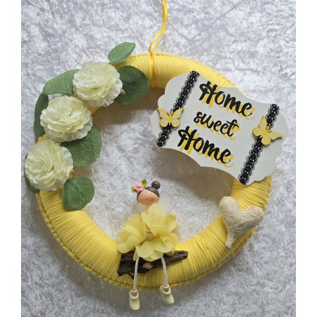 Tür/Wanddeko Ring Fee "Home Sweet Home" gelb