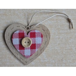 Holz Aufhänger Herz mit Karo rot