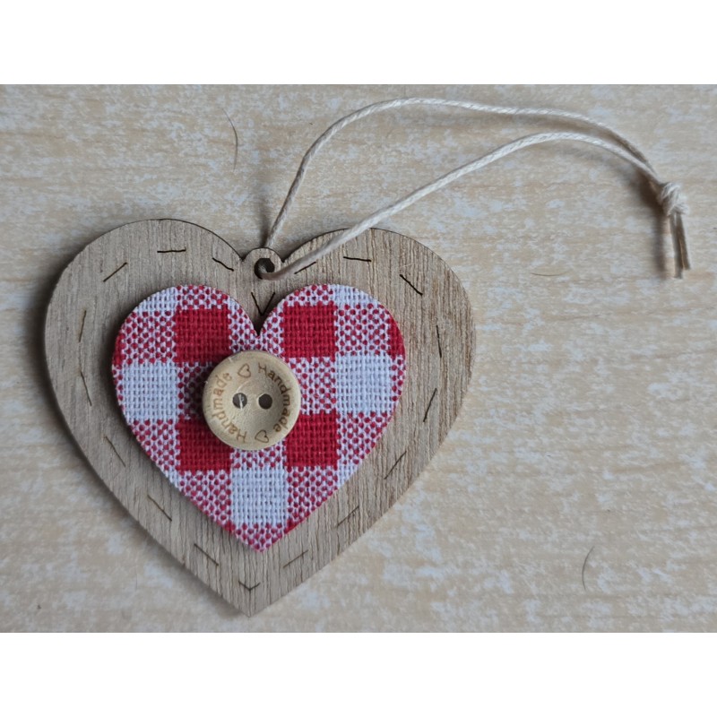 Holz Aufhänger Herz mit Karo rot
