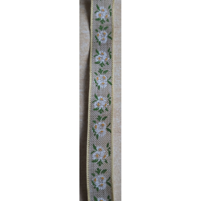 Dekoband Gänseblümchen beige/grün/weiss