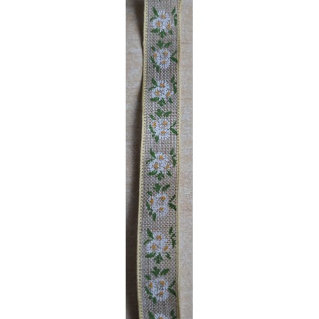 Dekoband Gänseblümchen beige/grün/weiss