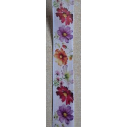 Dekoband weiss mit bunten Blumen