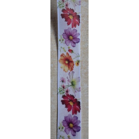 Dekoband weiss mit bunten Blumen
