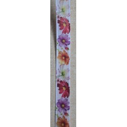 Dekoband weiss mit bunten Blumen