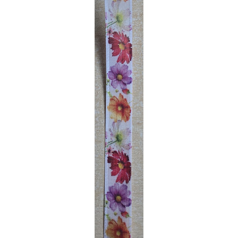 Dekoband weiss mit bunten Blumen