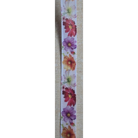 Dekoband weiss mit bunten Blumen
