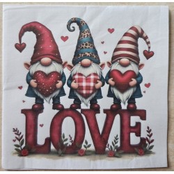 Serviette Drei Wichtel mit Herzen/Love