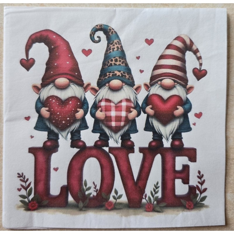 Serviette Drei Wichtel mit Herzen/Love